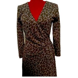 Ann Taylor Women's Black Grey Wrap Dress Animal Leopard Cheetah Print